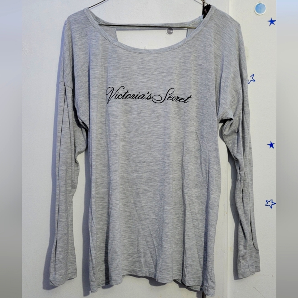 Victoria's Secret Gray embroidered long sleeves top with open back.Gray Medium